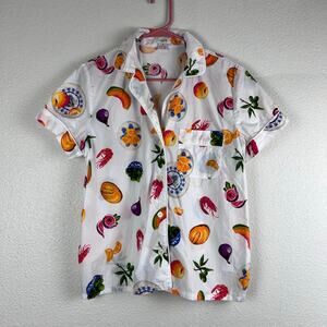 J.Crew White Fruit Print Short Sleeve Pajama Top Button Front